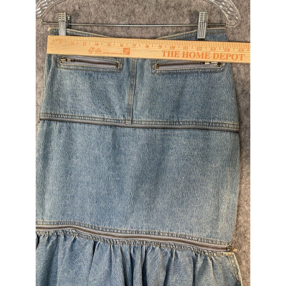 VTG Paris Express Denim Skirt 3 in 1 Diffusion Ruffled Mermaid Pencil 80s Zipper - Picture 5 of 13